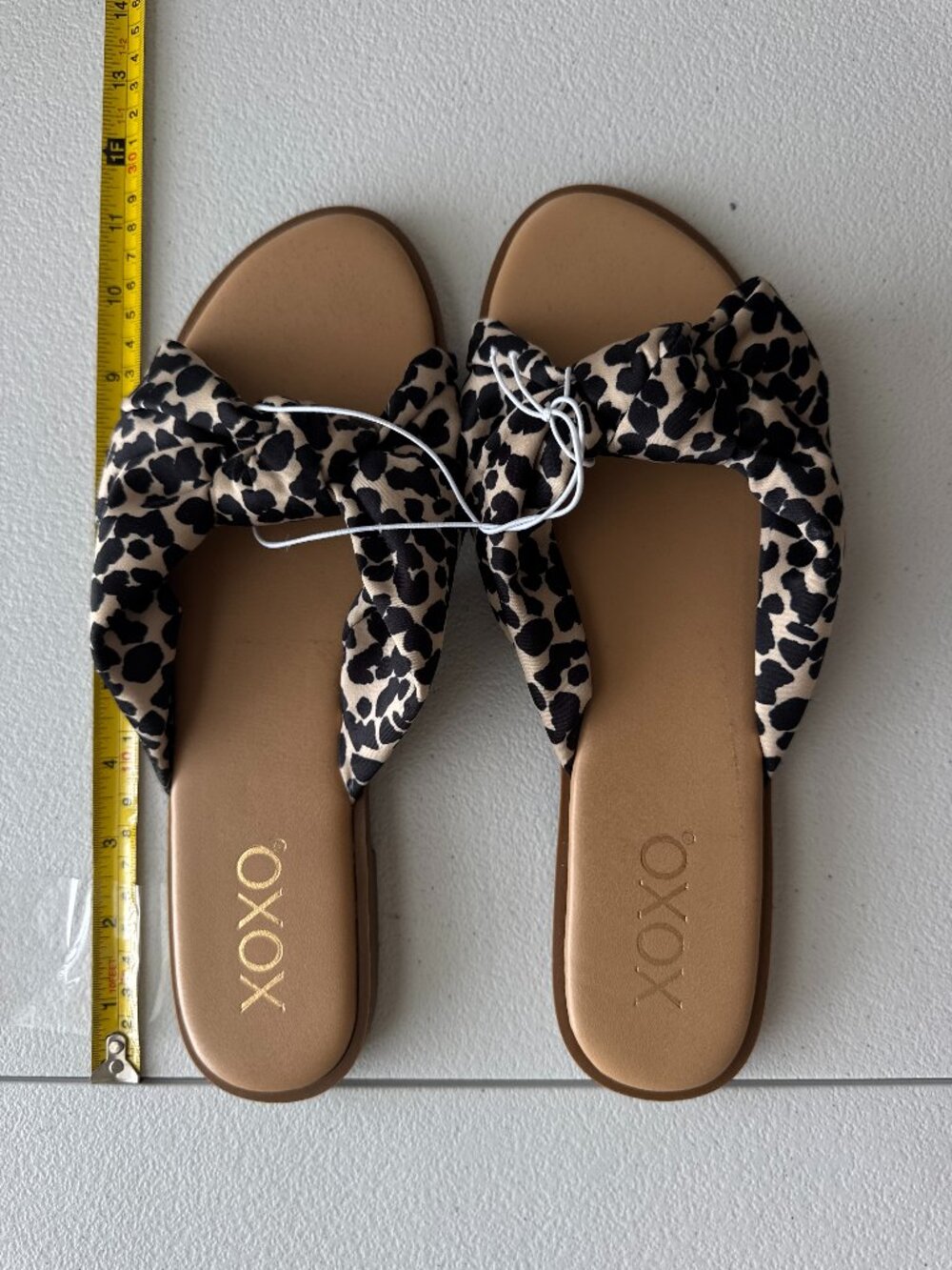 XOXO Womens 10 Leopard Print Knot Slide Sandals Tan Black Flat Summer